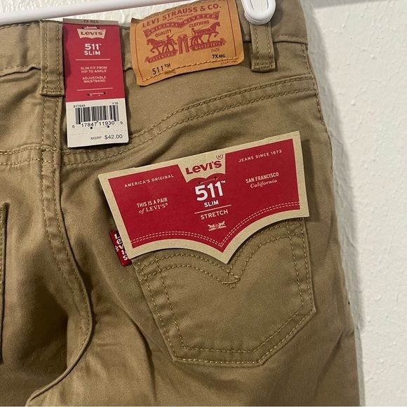 Levi 511 Slim Stretch Boys 7X Regular Tan Jeans NWT Adjustable Waist School - Picture 5 of 8